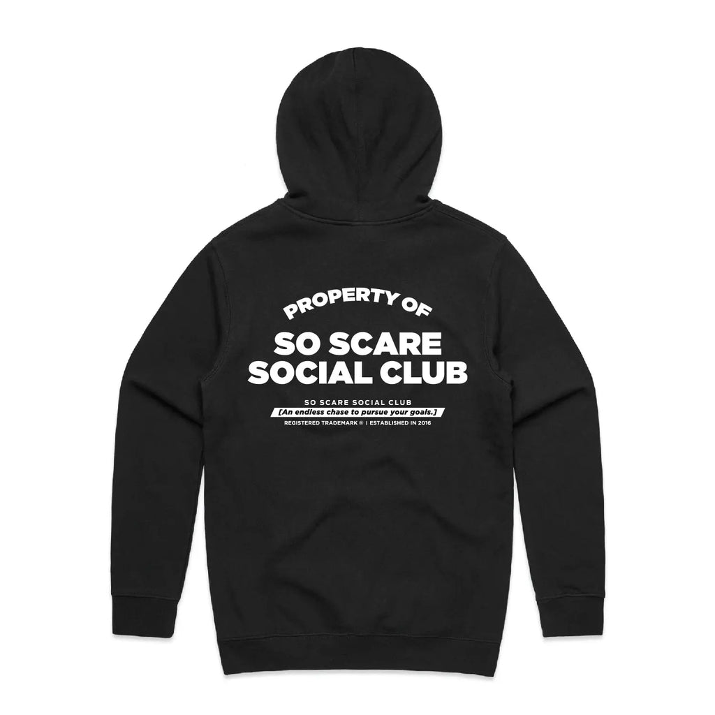 PROPERTY OF HOODED SWEATSHIRT SO SCARE SOCIAL CLUB